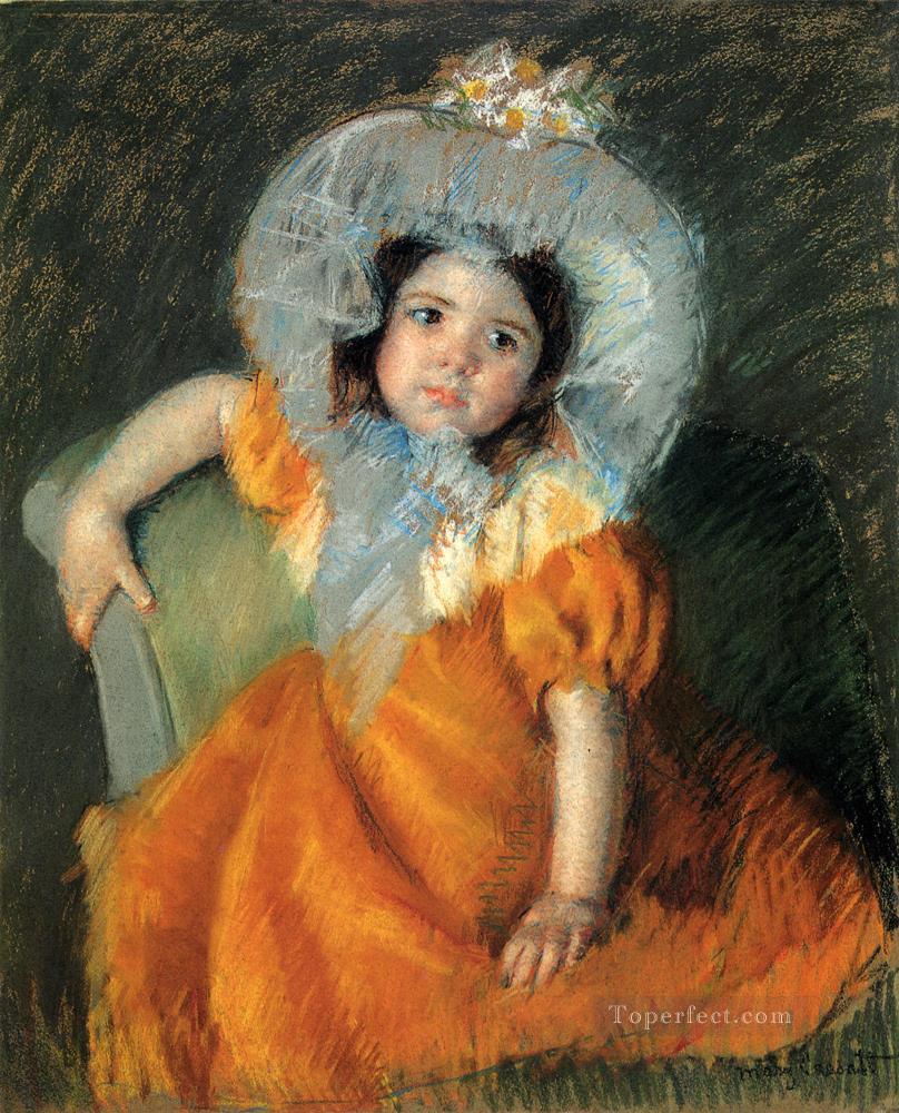 Niño con vestido naranja madres hijos Mary Cassatt Pintura al óleo